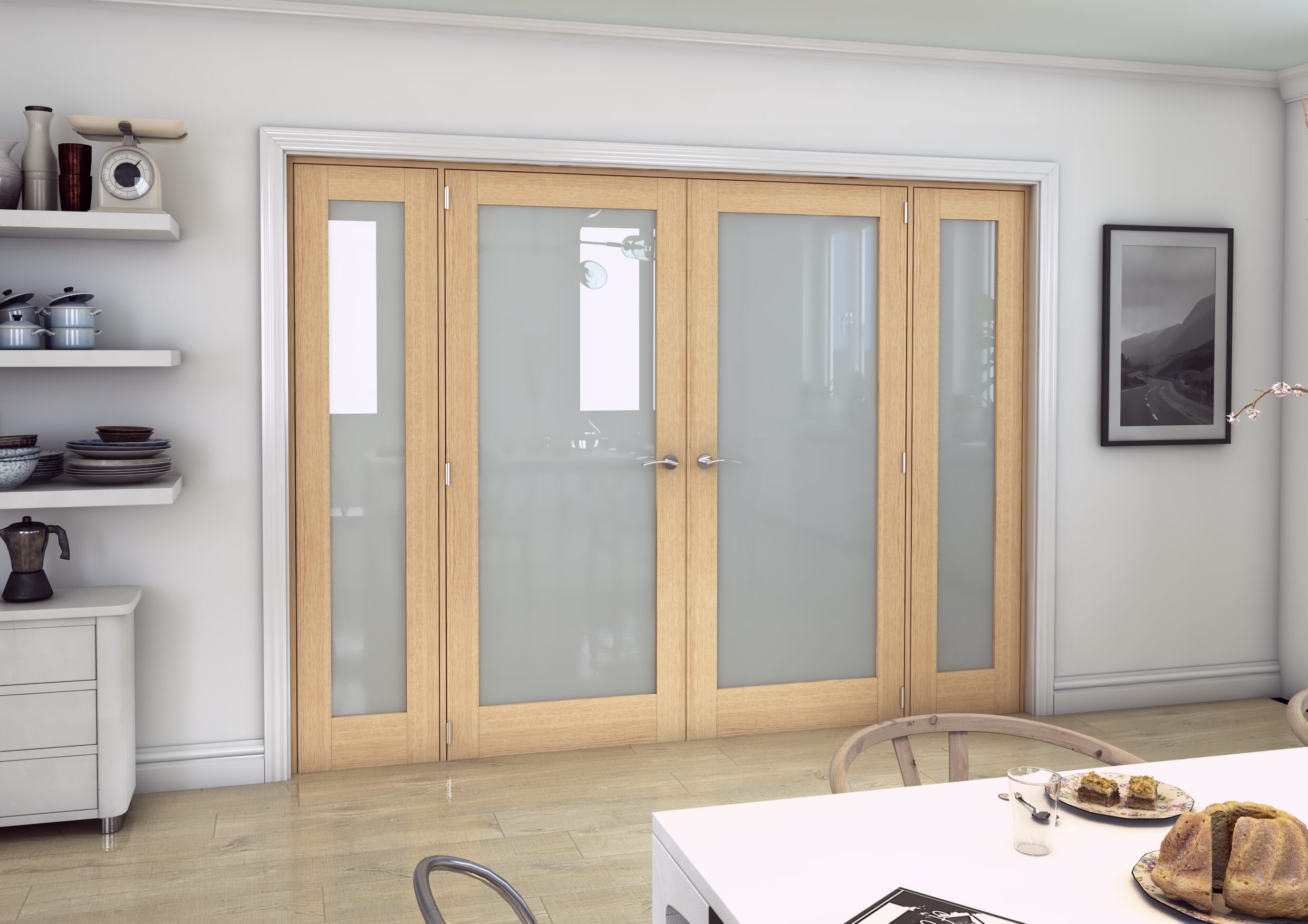 Oak P10 Frosted Glazed Internal French Doors