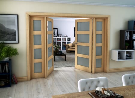 Oak 4L Frosted Glazed Internal French Doors