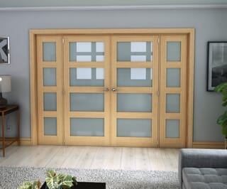 Oak 4L Frosted Glazed Internal French Doors