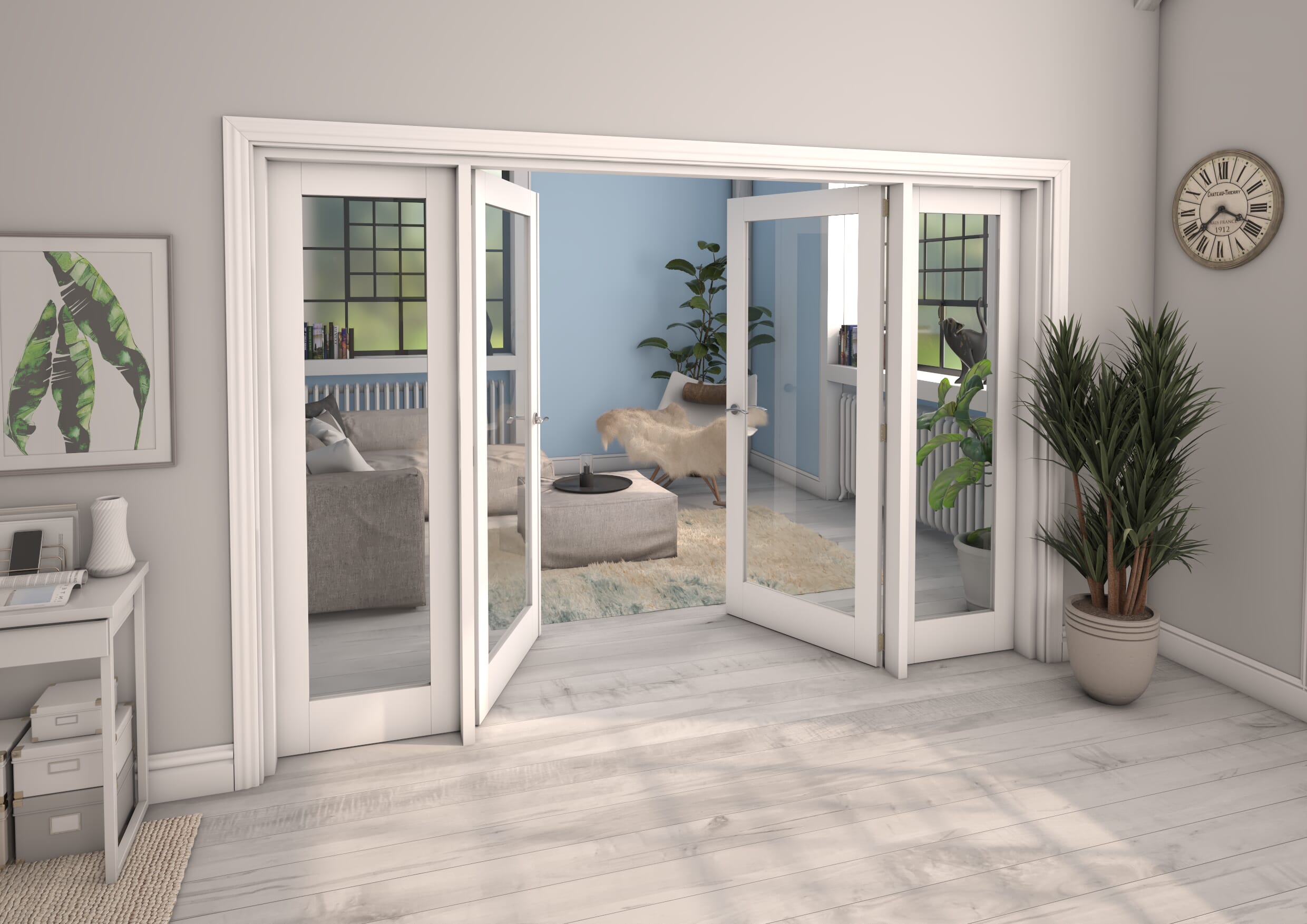 White P10 Clear Glazed Internal French Doors