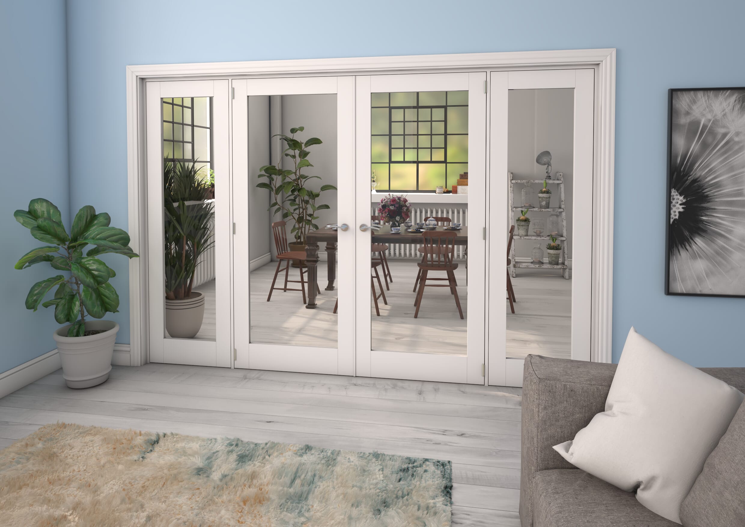 White P10 Clear Glazed Internal French Doors