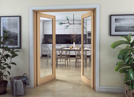 Oak P10 Clear Glazed Prefinished Internal French Doors