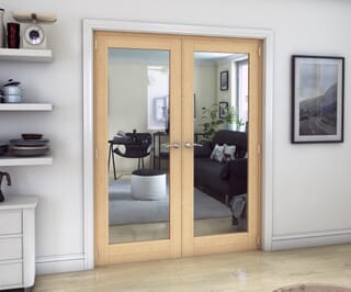 Oak P10 Clear Glazed Prefinished Internal French Doors