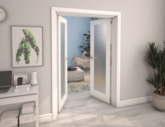 White P10 Frosted Glazed Internal French Doors