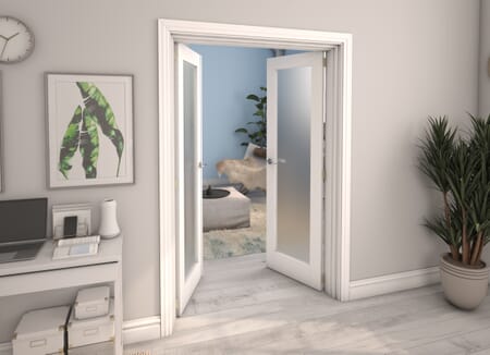 White P10 Frosted Glazed Internal French Doors