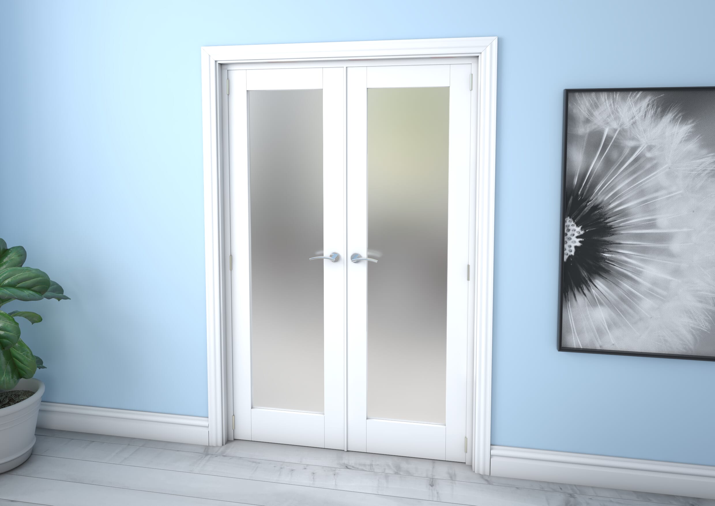 White P10 Frosted Glazed Internal French Doors