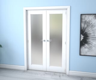 White P10 Frosted Glazed Internal French Doors