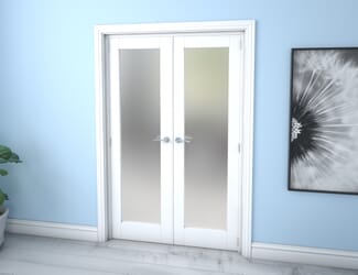 White P10 Frosted Glazed Internal French Doors