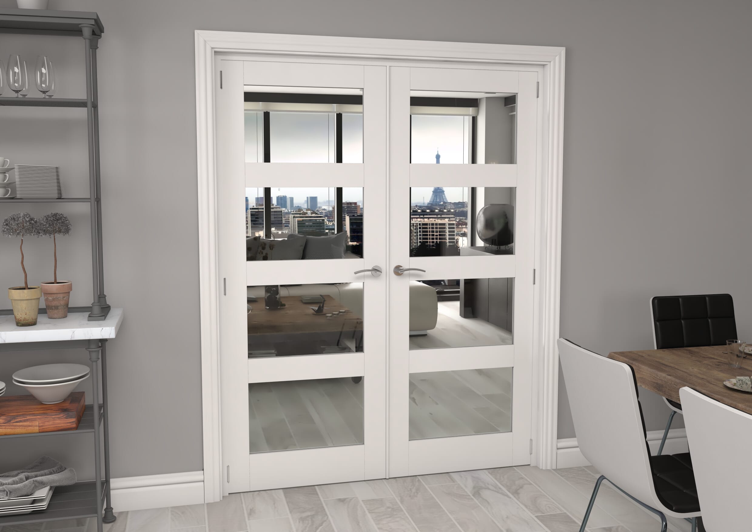 White Shaker 4 Light Clear Glazed French Doors