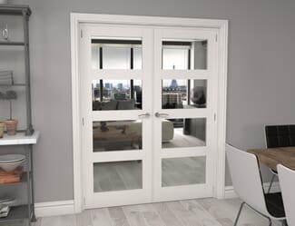 Double Hung Interior French Door Half Lite Frosted Glass White Solid