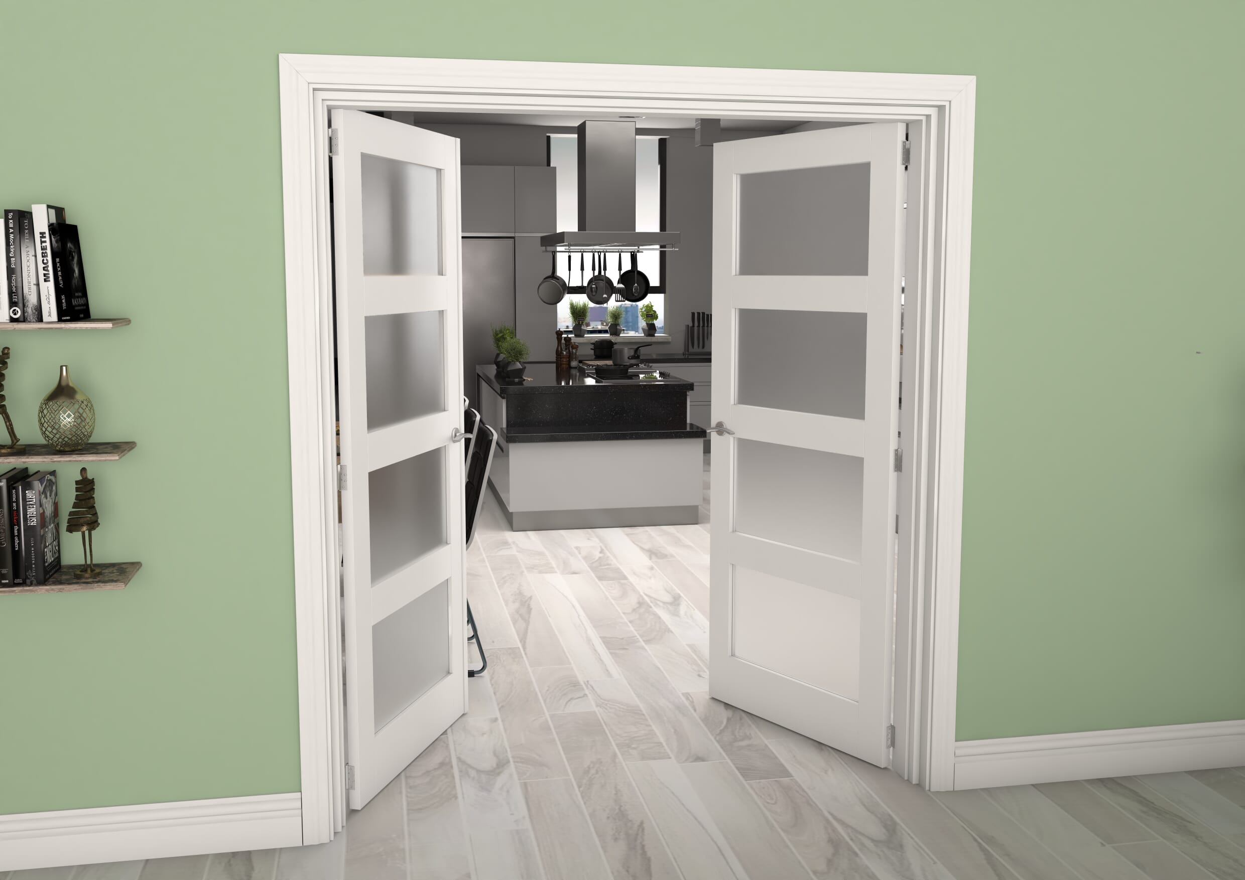 White Shaker 4 Light Frosted Glazed French Doors