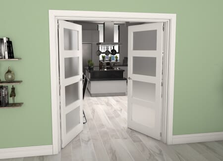 White Shaker 4 Light Frosted Glazed French Doors