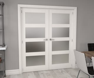 White Shaker 4 Light Frosted Glazed French Doors