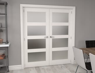 White Shaker 4 Light Frosted Glazed French Doors