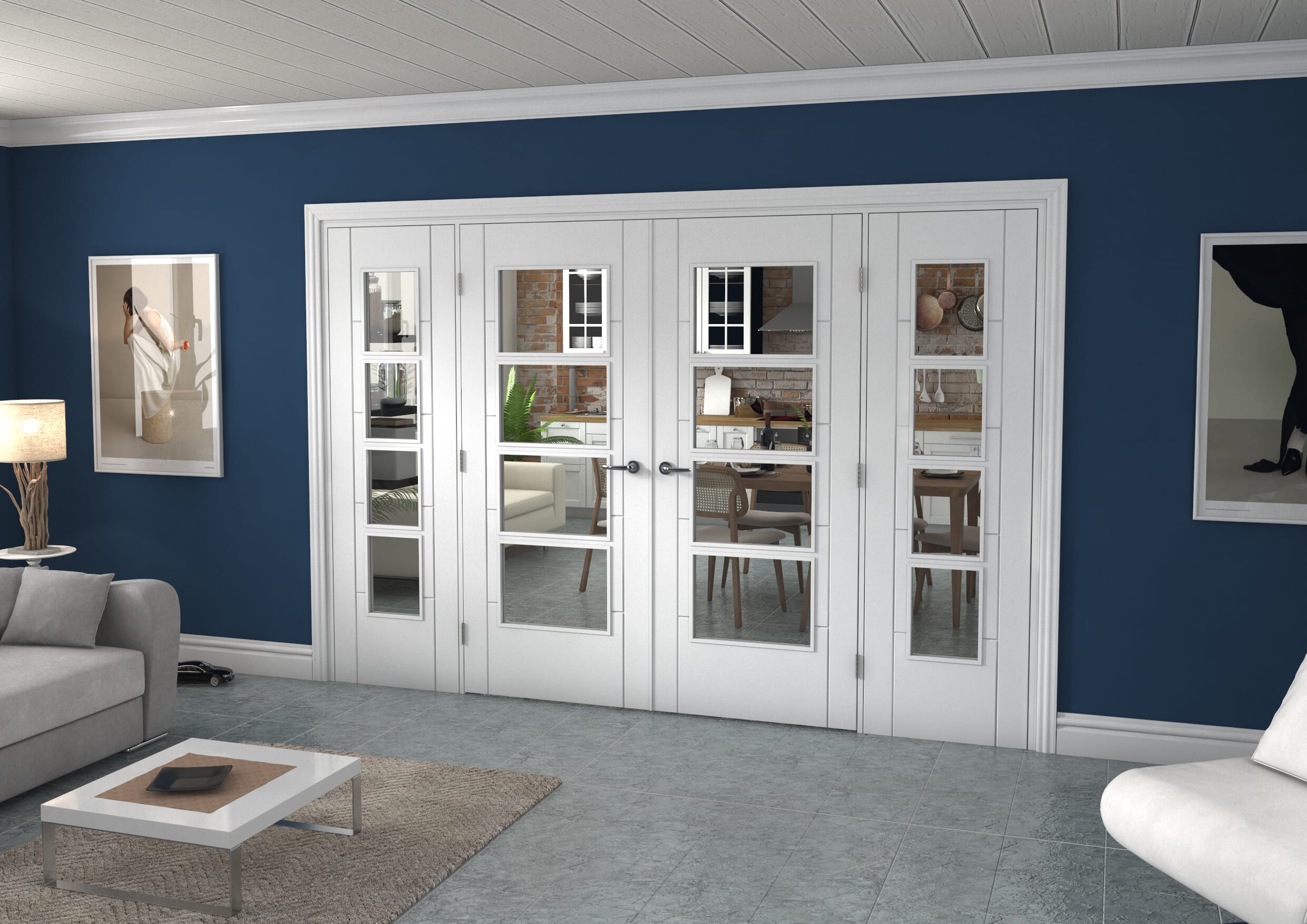 White Iseo 4 Light Clear Glazed French Doors