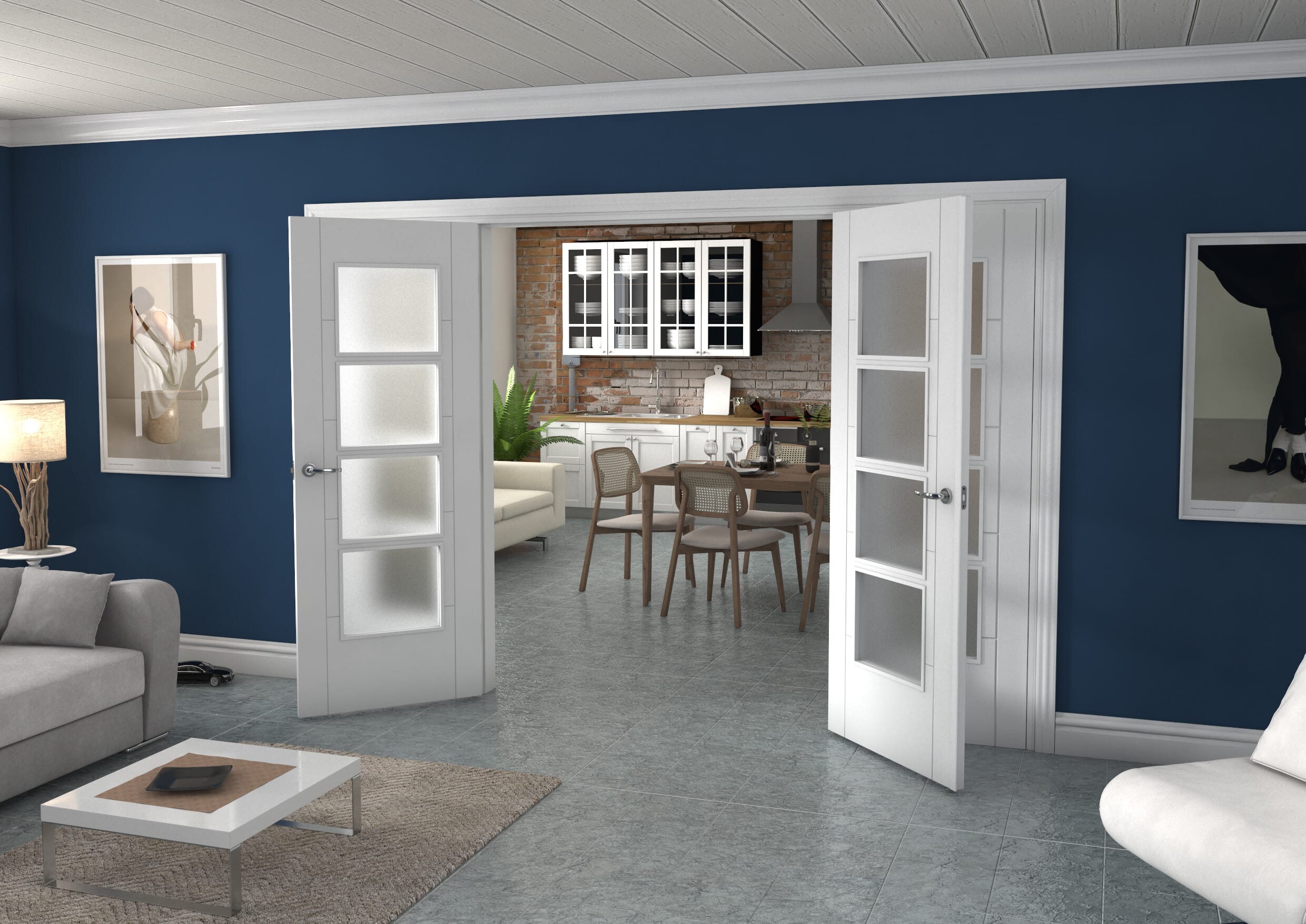 White Iseo 4 Light Frosted Glazed French Doors