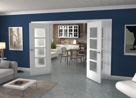 White Iseo 4 Light Frosted Glazed French Doors