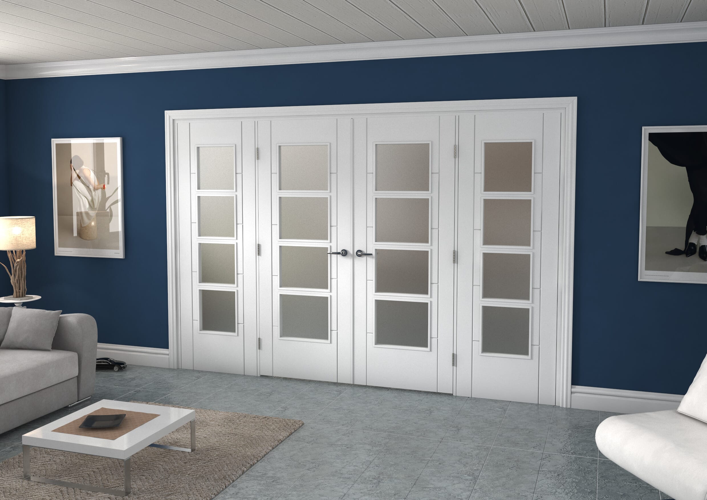White Iseo 4 Light Frosted Glazed French Doors