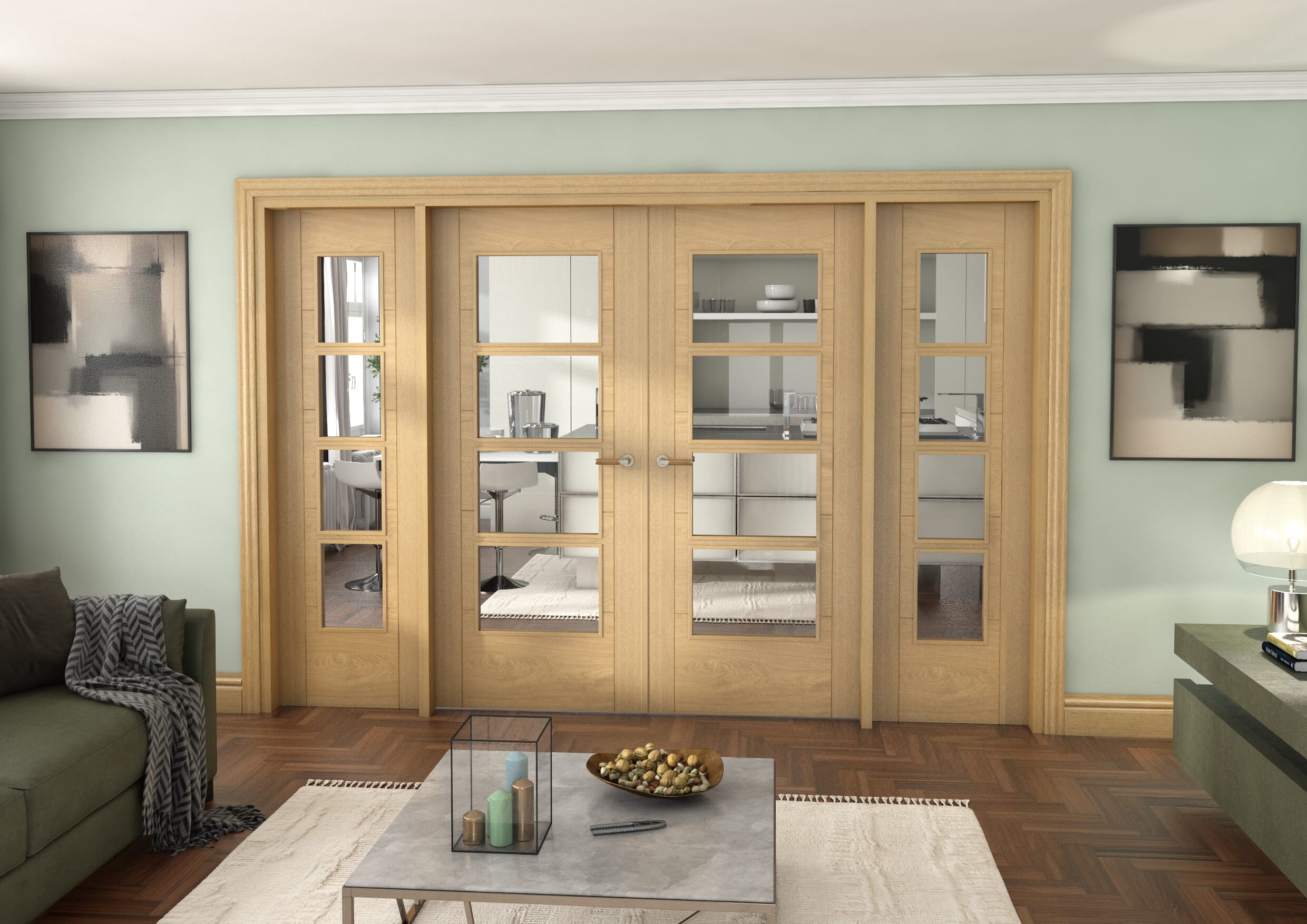Oak Iseo 4 Light Clear Glazed French Doors