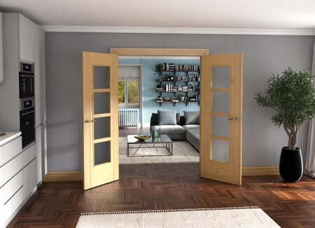 Oak Iseo 4 Light Frosted Glazed French Doors
