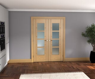 Oak Iseo 4 Light Frosted Glazed French Doors
