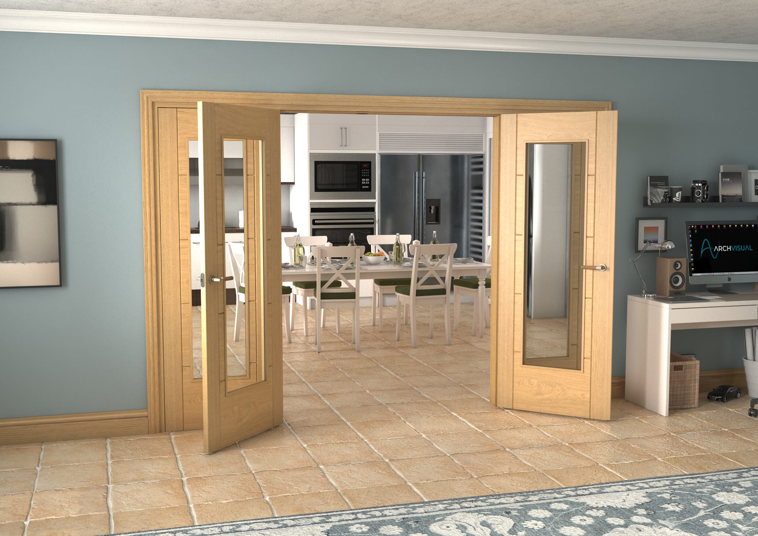 Oak Iseo 1 Light Clear Glazed French Doors