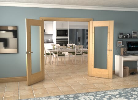 Oak Iseo 1 Light Frosted Glazed French Doors