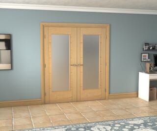 Oak Iseo 1 Light Frosted Glazed French Doors