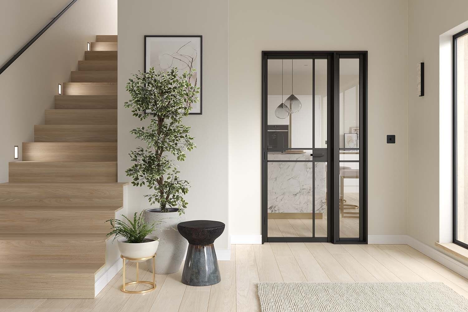 Greenwich Clear Glazed Black Internal Door with Sidelight by LPD