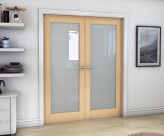 Oak P10 Frosted Glazed Prefinished Internal French Doors