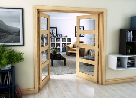 Oak 4L Clear Glazed Prefinished Internal French Doors