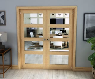Oak 4L Clear Glazed Prefinished Internal French Doors
