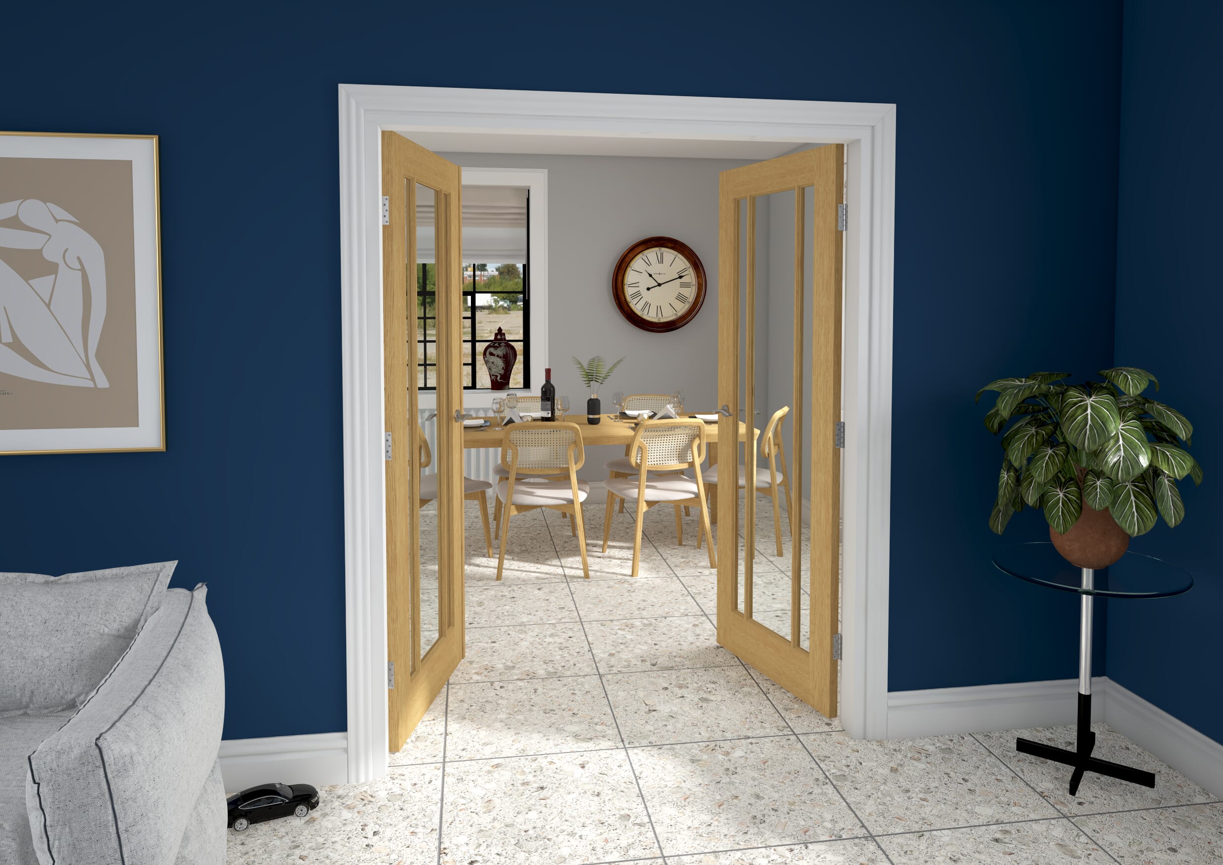 Oak Lincoln Clear Glazed Internal French Doors