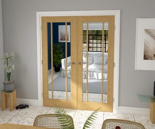 Oak Lincoln Clear Glazed Internal French Doors