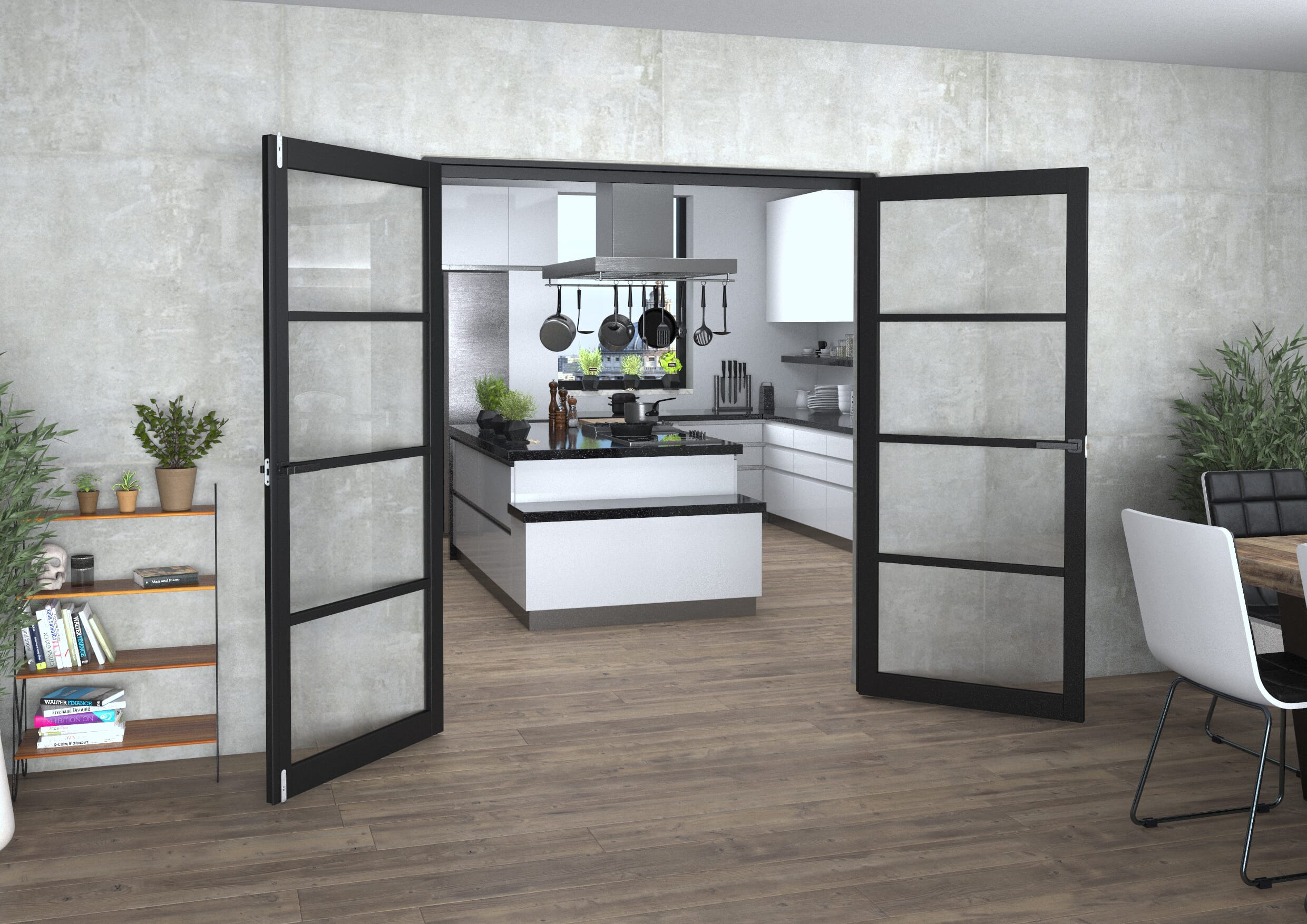 Black Kensington 4L Clear Glass Prefinished French Door Set