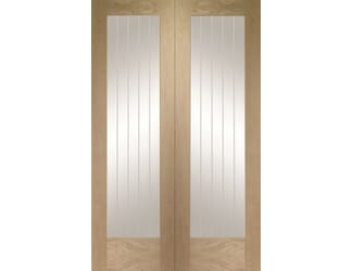 Suffolk Oak Pattern 10 Rebated Pair - Clear Etched Glass Internal Doors