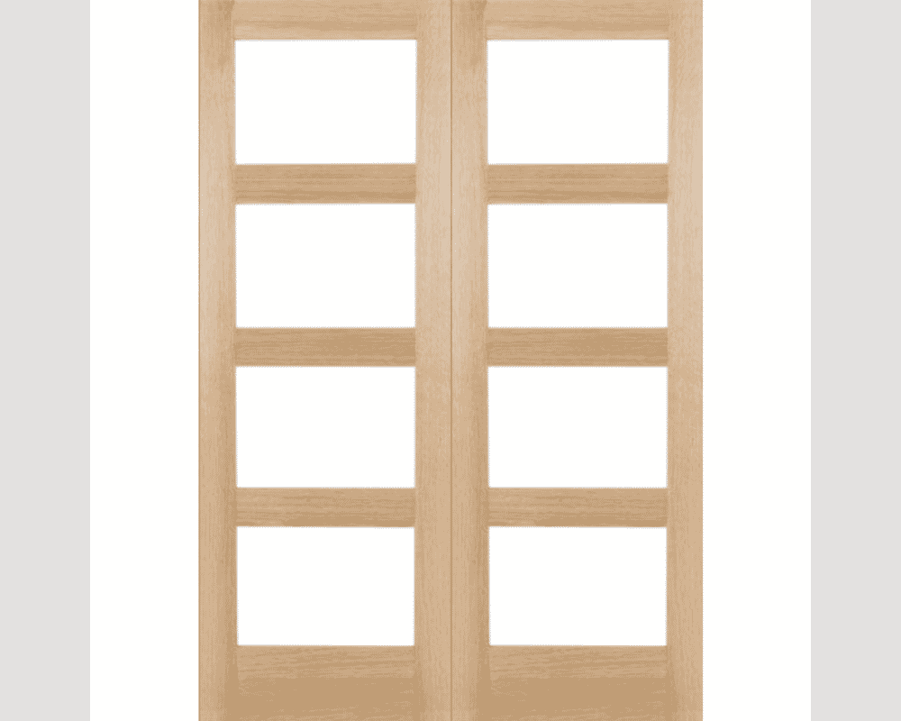 1360x1981x35mm Oak Shaker 4L Clear Glazed Rebated Pair Internal Doors