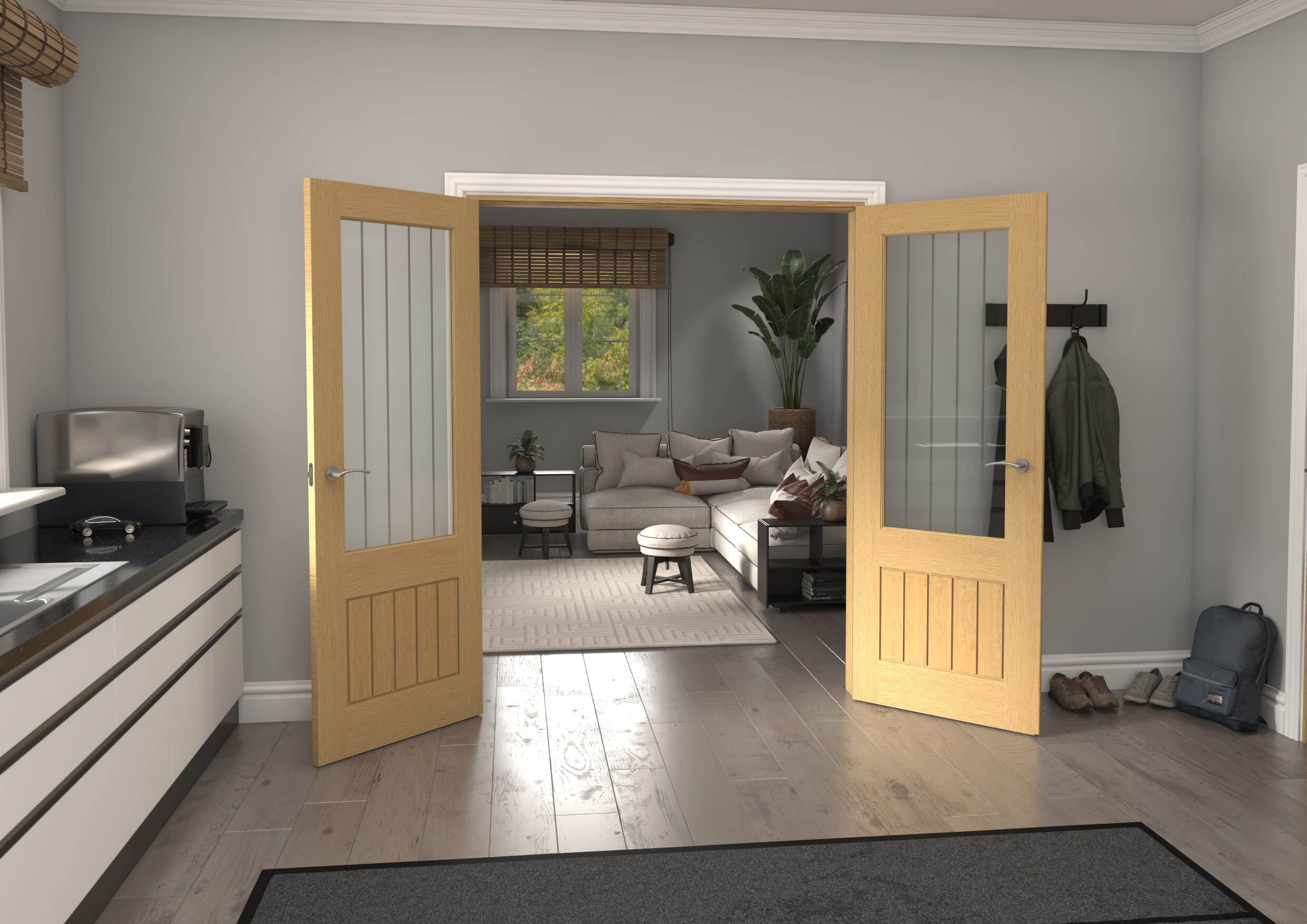 Mexicano 2XG Glazed Oak Prefinished French Door Set