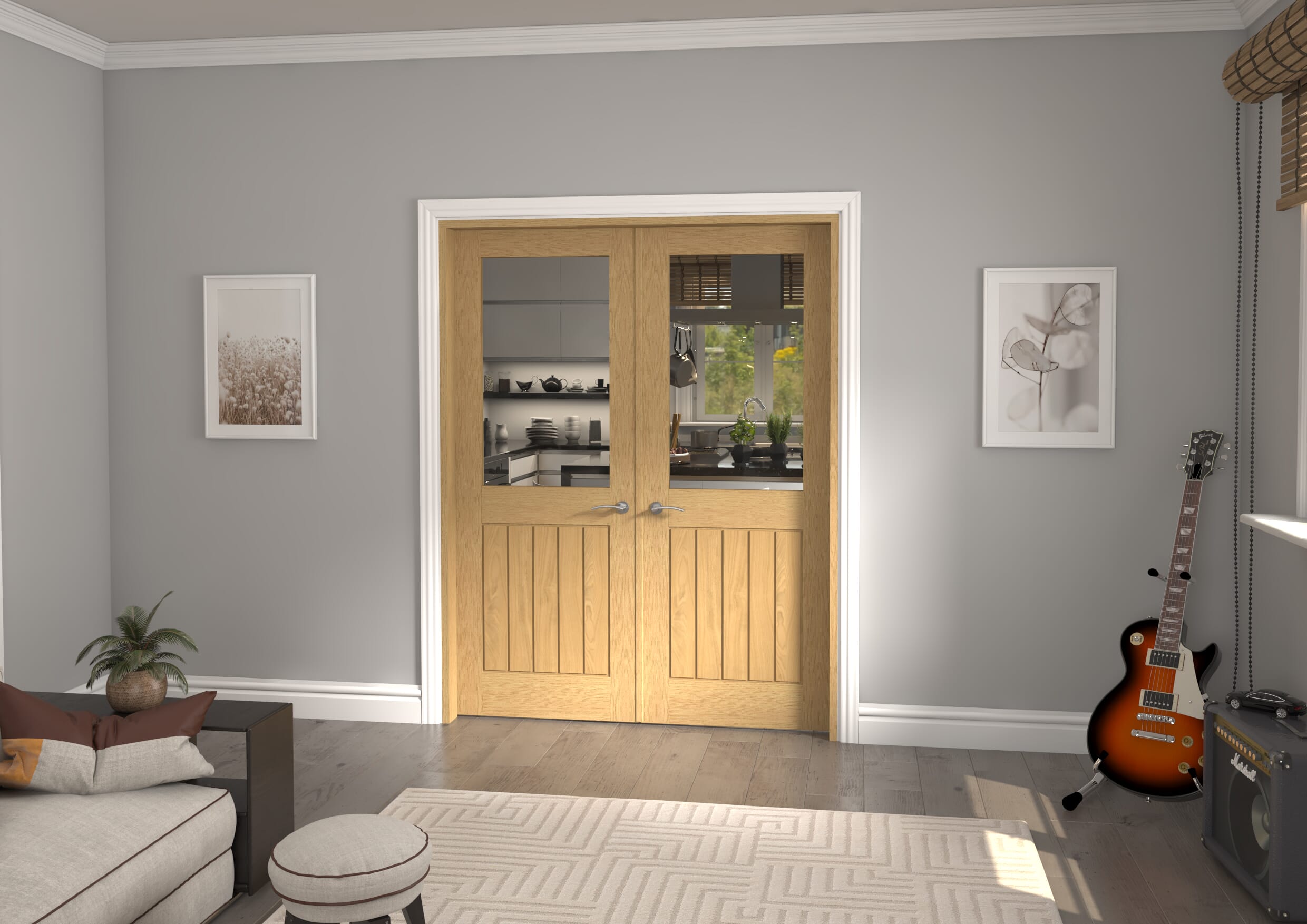 Mexicano Clear Glazed Oak French Door Set