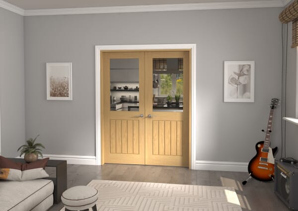 1732x2021x133mm Mexicano Clear Glazed Oak Prefinished French Door Set
