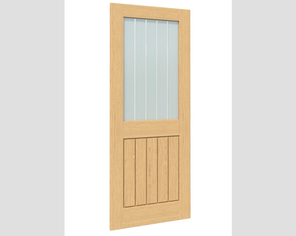 1426x2021x133mm Mexicano Frosted Glass with Clear Lines Oak French Door Set