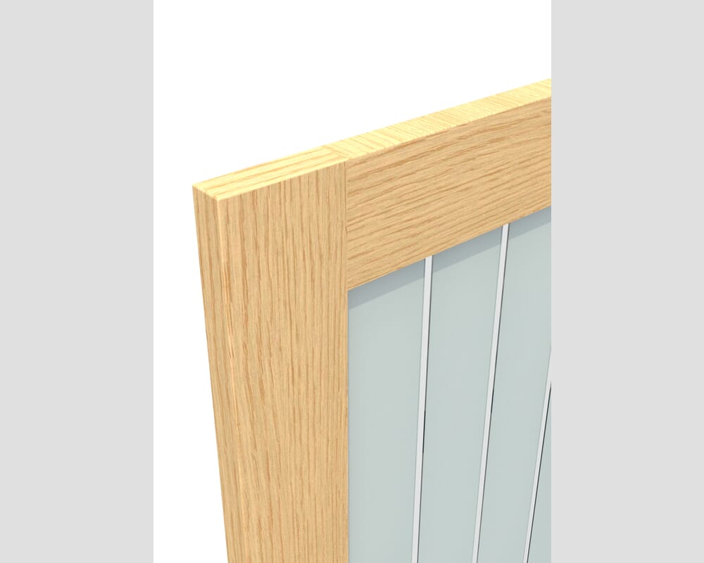 1580x2021x133mm Mexicano Frosted Glass with Clear Lines Oak Prefinished French Door Set