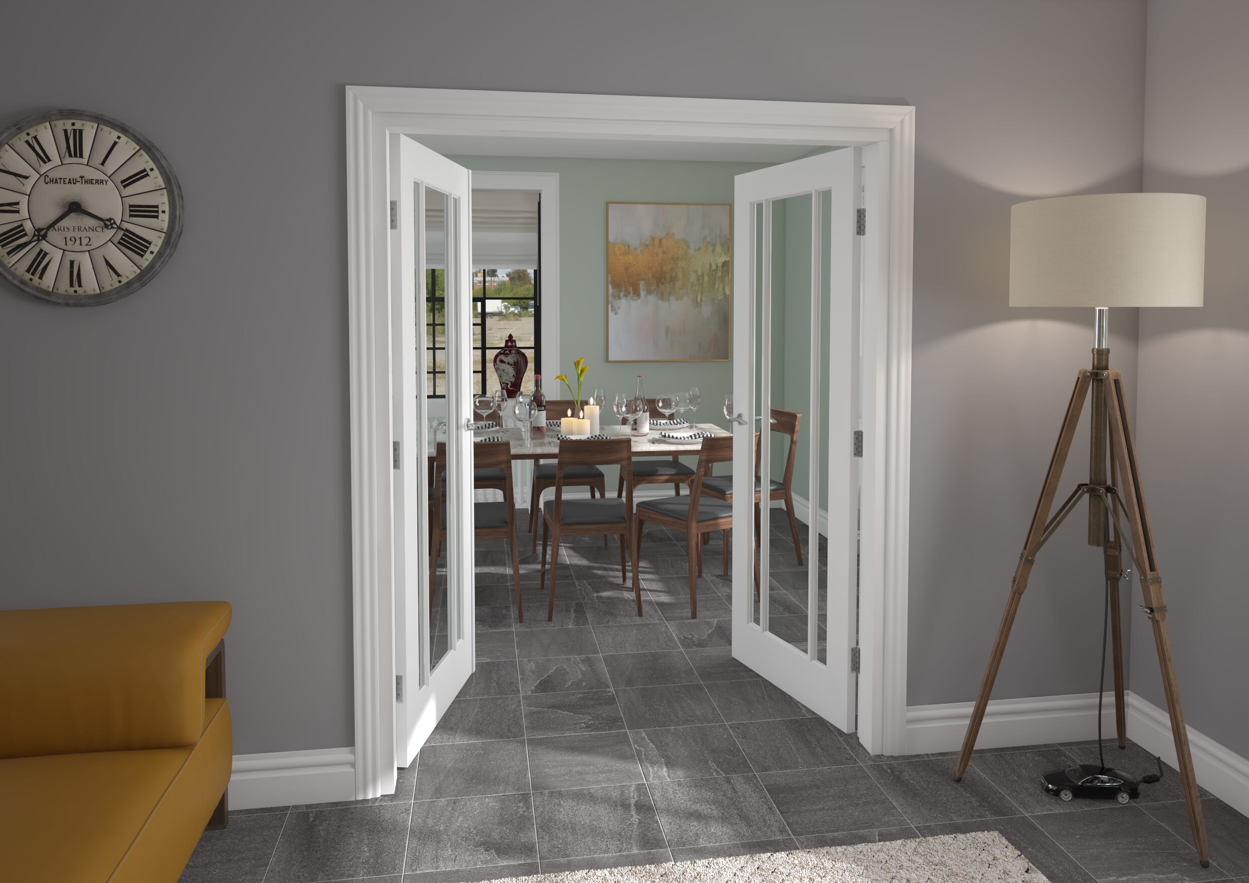 White Lincoln Clear Glazed French Door Set