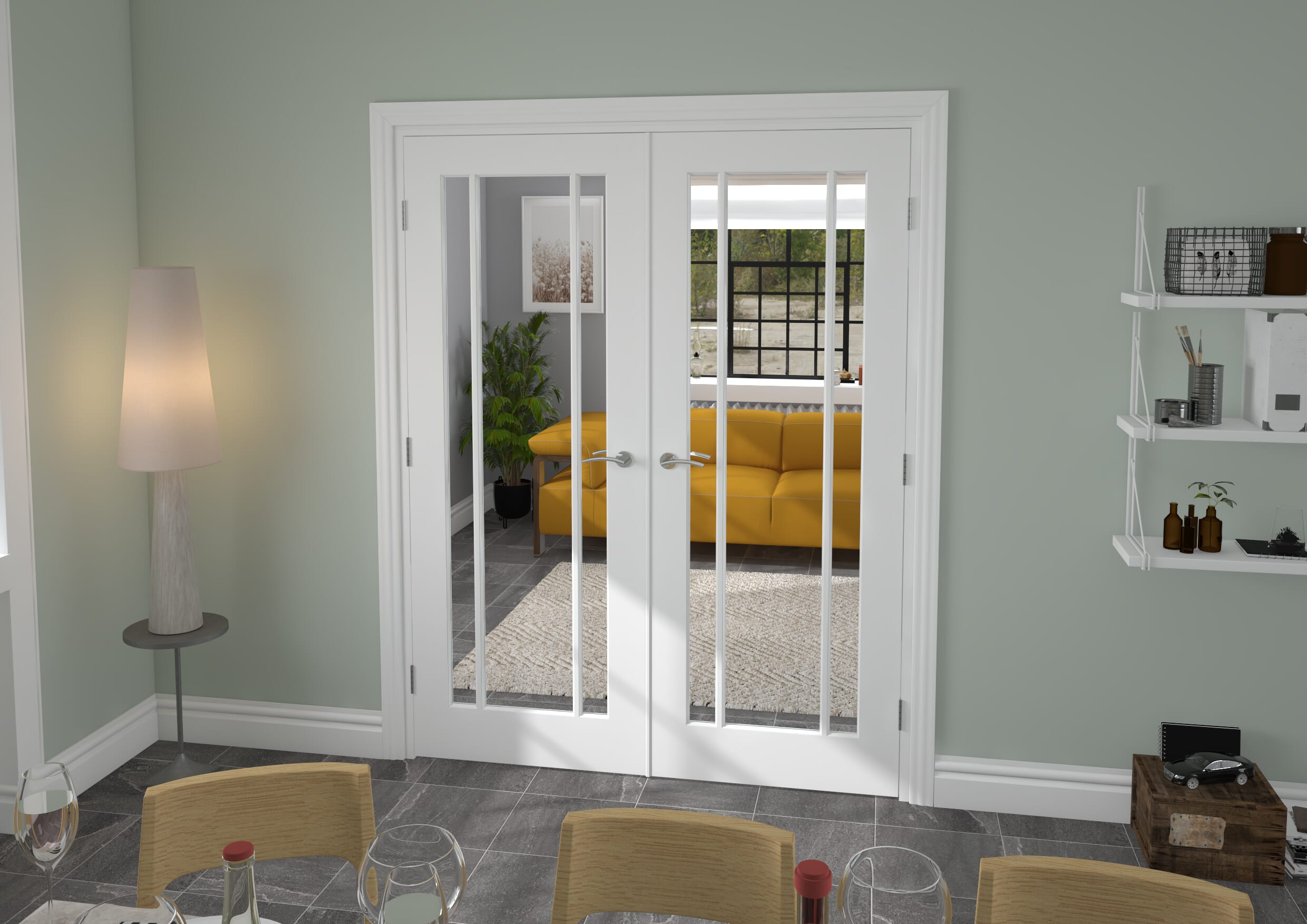 White Lincoln Clear Glazed French Door Set