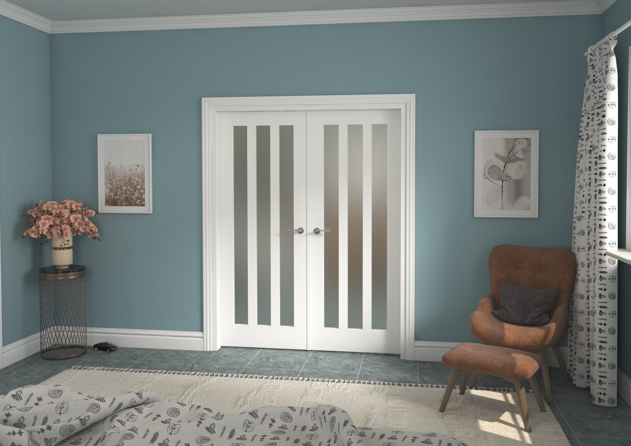 Aston White Frosted Glazed French Door Set
