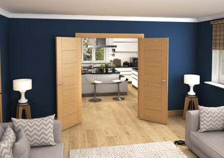 Modern 7 Panel Oak Prefinished French Door Set