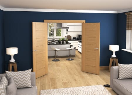 Modern 7 Panel Oak Prefinished French Door Set