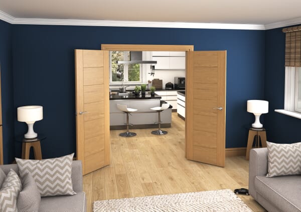 1122x2021x133mm Modern 7 Panel Oak Prefinished French Door Set