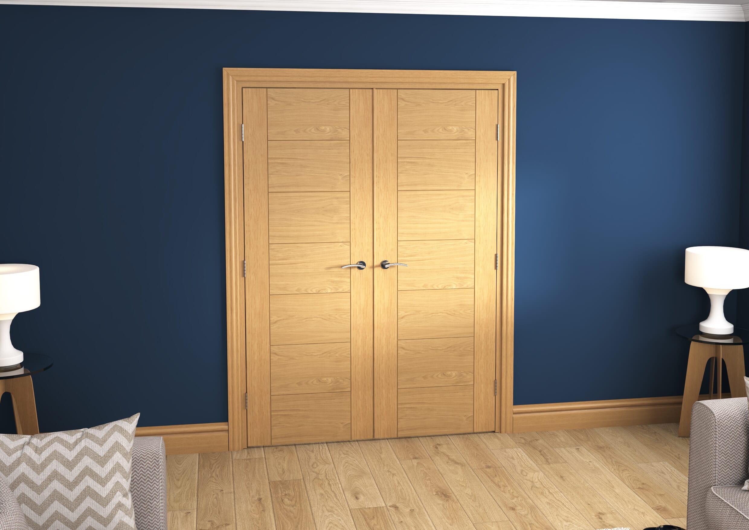 Modern 7 Panel Oak Prefinished French Door Set