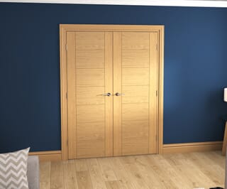 Modern 7 Panel Oak Prefinished French Door Set